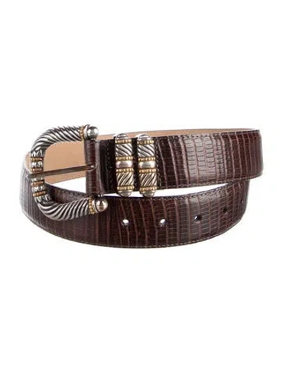 Pre-owned Brighton Embossed Leather Waist Belt In Brown