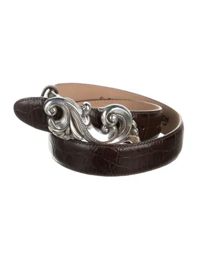 Pre-owned Brighton Embossed Leather Waist Belt In Brown