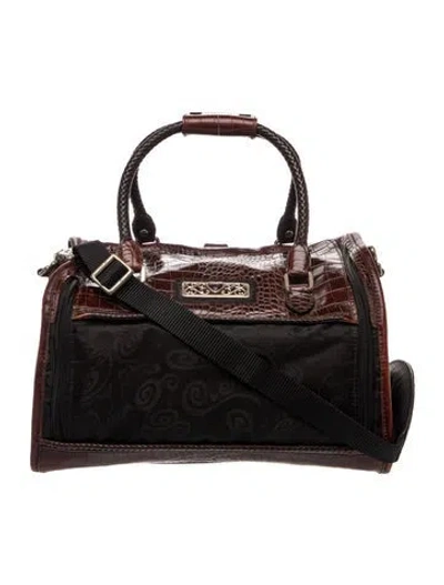 Pre-owned Brighton Embossed Leather Weekender Bag In Black