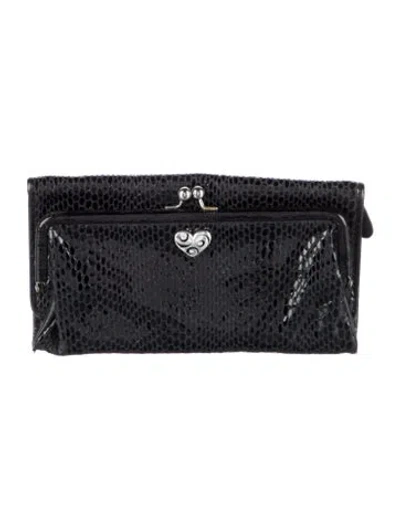 Pre-owned Brighton Leather Animal Print Continental Wallet In Black