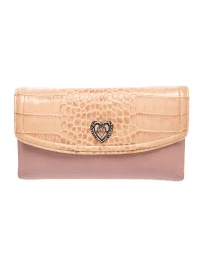 Pre-owned Brighton Leather Animal Print Continental Wallet In Pink