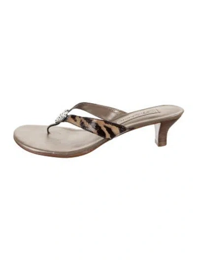 Pre-owned Brighton Leather Animal Print Flip Flops In Brown
