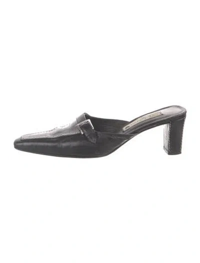 Pre-owned Brighton Leather Animal Print Mules In Black