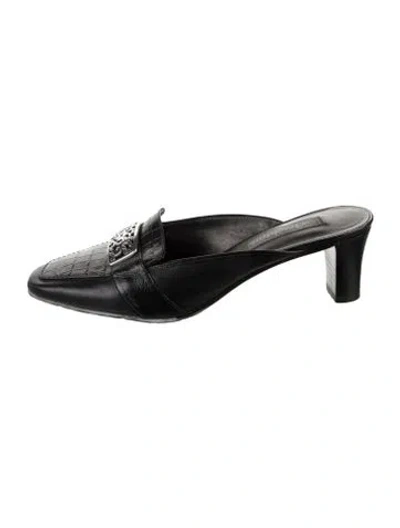 Pre-owned Brighton Leather Animal Print Mules In Black