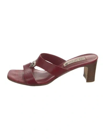 Pre-owned Brighton Leather Animal Print Sandals In Red