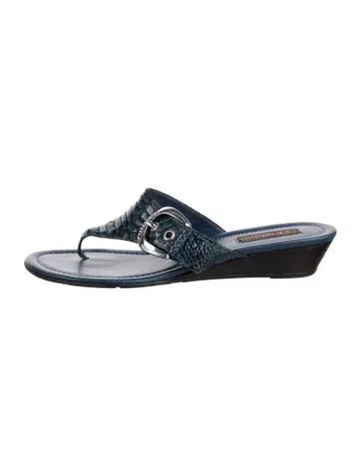 Pre-owned Brighton Leather Animal Print Slides In Blue