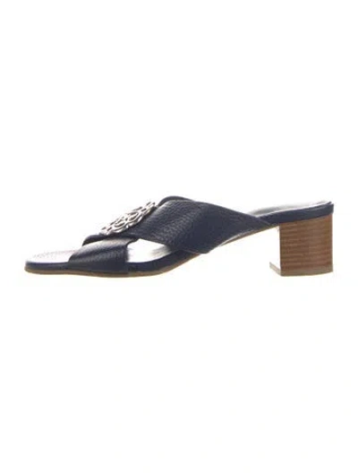 Pre-owned Brighton Leather Animal Print Slides In Blue