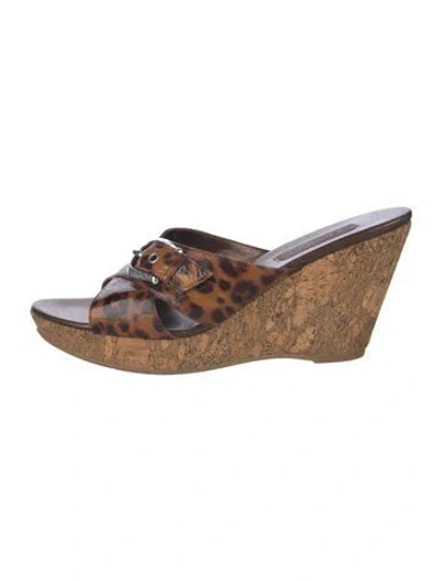 Pre-owned Brighton Leather Animal Print Slides In Brown