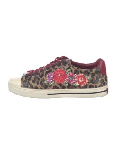 Pre-owned Brighton Leather Animal Print Sneakers In Red