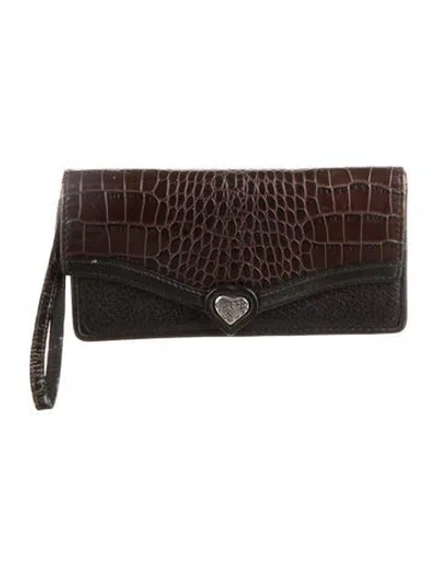 Pre-owned Brighton Leather Animal Print Wristlet In Brown