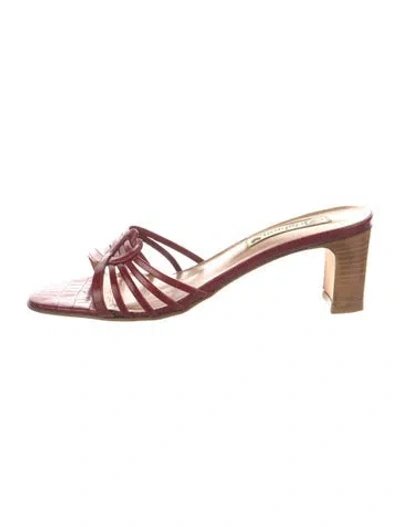 Pre-owned Brighton Leather Colorblock Pattern Slides In Red