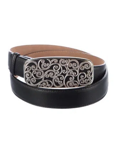 Pre-owned Brighton Leather Crystal Embellishments Belt In Black