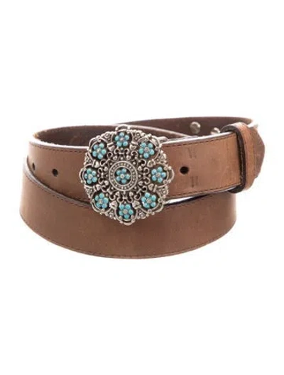 Pre-owned Brighton Leather Embroidered Accent Belt In Brown