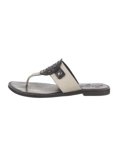 Pre-owned Brighton Leather Lasercut Accents Flip Flops In Black/neutrals