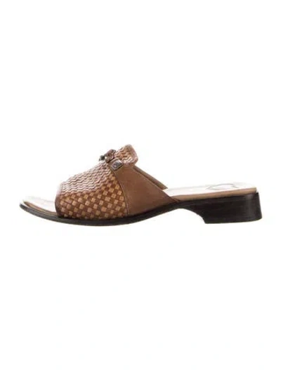 Pre-owned Brighton Leather Plaid Print Slides In Red