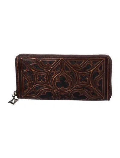 Pre-owned Brighton Leather Printed Continental Wallet In Brown