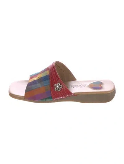 Pre-owned Brighton Leather Printed Slides In Red