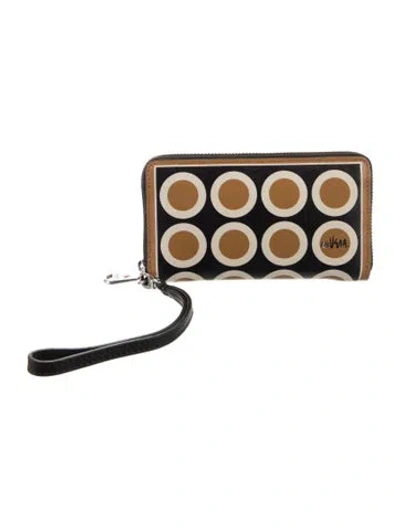 Pre-owned Brighton Leather Printed Wristlet In Black