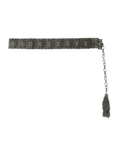 Pre-owned Brighton Metal Tassel Accents Chain-link Belt In Metallic/silver