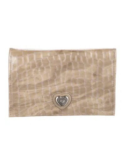 Pre-owned Brighton Patent Leather Animal Print Continental Wallet In Brown