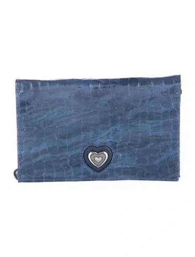 Pre-owned Brighton Patent Leather Animal Print Wallet In Blue