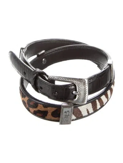 Pre-owned Brighton Ponyhair Leather Trim Embellishment Belt In Brown