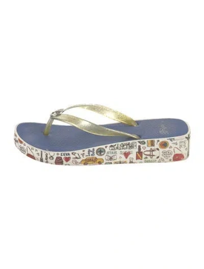 Pre-owned Brighton Printed Flip Flops In Blue