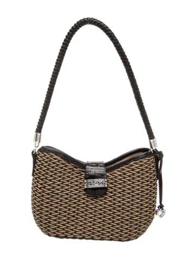 Pre-owned Brighton Raffia Top Handle Bag In Black