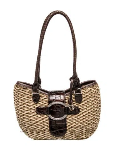 Pre-owned Brighton Raffia Top Handle Bag In Black