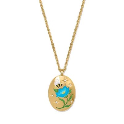 Brighton Reverie Blue Flower Reversible Necklace In Multi In Gold