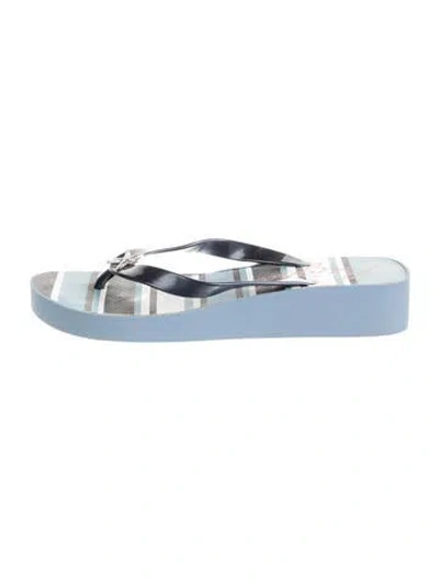 Pre-owned Brighton Rubber Printed Flip Flops In Blue