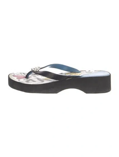 Pre-owned Brighton Rubber Printed Flip Flops In Blue