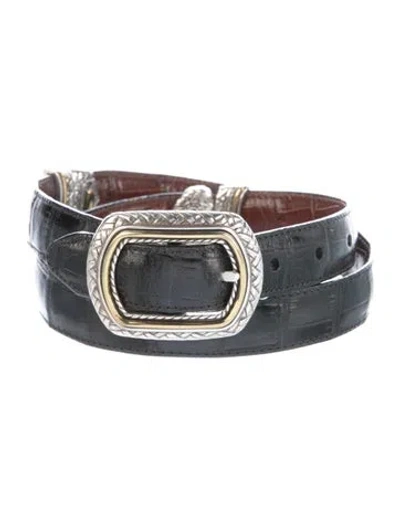 Pre-owned Brighton Skinny Alligator Belt In Black