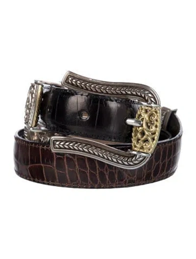 Pre-owned Brighton Skinny Alligator Belt In Black