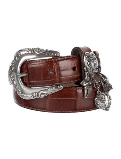Pre-owned Brighton Skinny Crocodile Belt In Brown