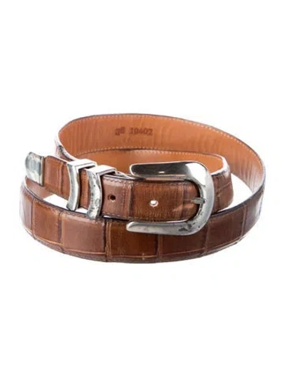 Pre-owned Brighton Skinny Crocodile Belt In Brown