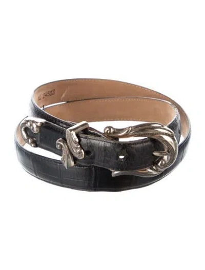 Pre-owned Brighton Skinny Embossed Leather Belt In Black