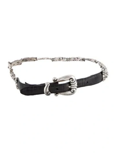 Pre-owned Brighton Skinny Embossed Leather Belt In Black
