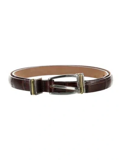 Pre-owned Brighton Skinny Embossed Leather Belt In Brown