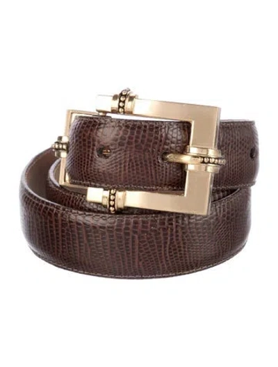 Pre-owned Brighton Skinny Embossed Leather Belt In Brown