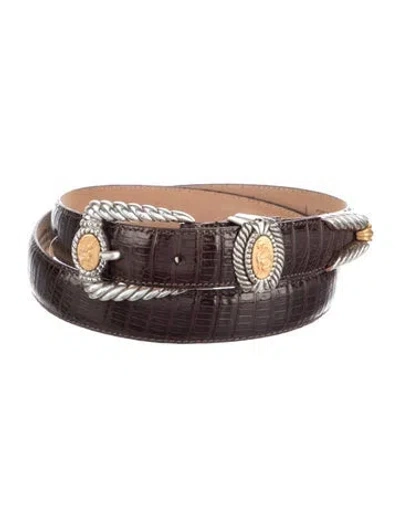 Pre-owned Brighton Skinny Embossed Leather Belt In Brown
