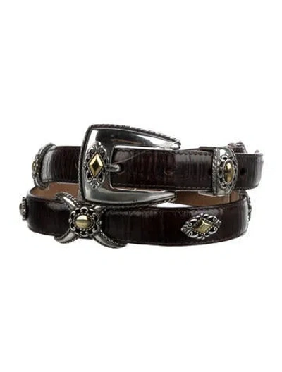 Pre-owned Brighton Skinny Embossed Leather Belt In Brown