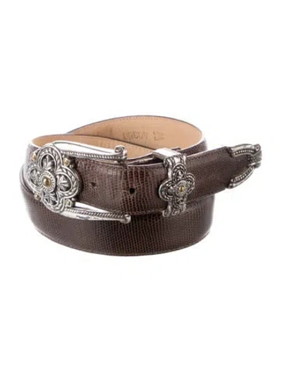 Pre-owned Brighton Skinny Embossed Leather Belt In Brown
