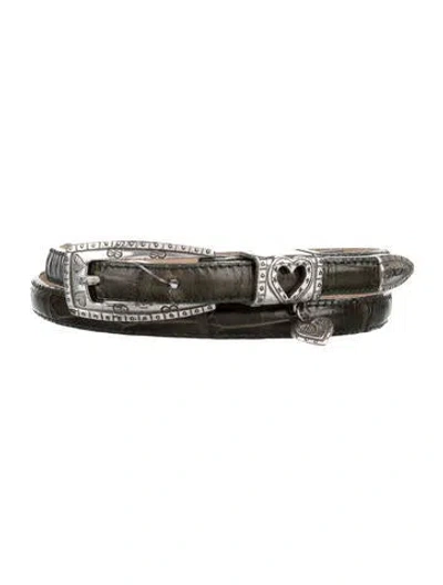 Pre-owned Brighton Skinny Embossed Leather Belt In Green