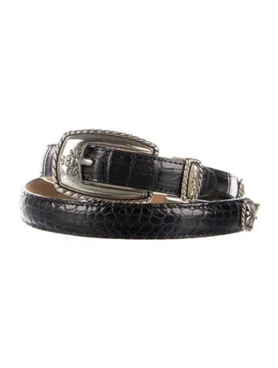 Pre-owned Brighton Skinny Embossed Leather Belt Kit In Black