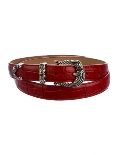 Pre-owned Brighton Skinny Embossed Leather Belt Kit In Red