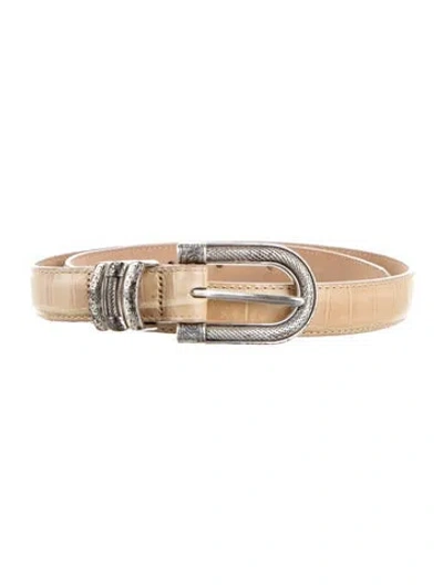 Pre-owned Brighton Skinny Embossed Leather Belt In Neutral