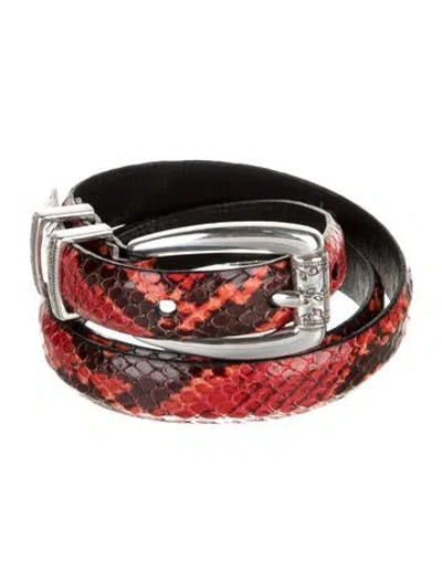 Pre-owned Brighton Skinny Embossed Leather Belt In Red