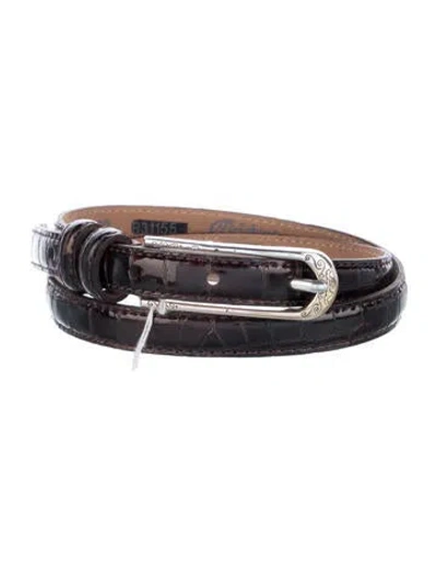 Pre-owned Brighton Skinny Embossed Leather Belt W/ Tags In Brown
