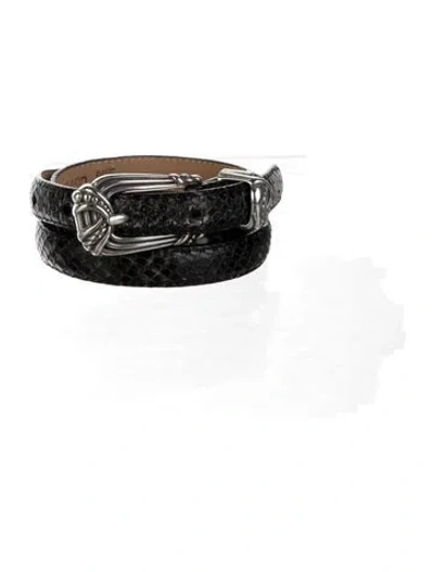 Pre-owned Brighton Skinny Embossed Leather Waist Belt In Black